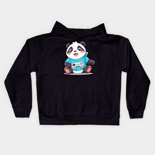 adorable Panda playing video game aesthetic Kids Hoodie